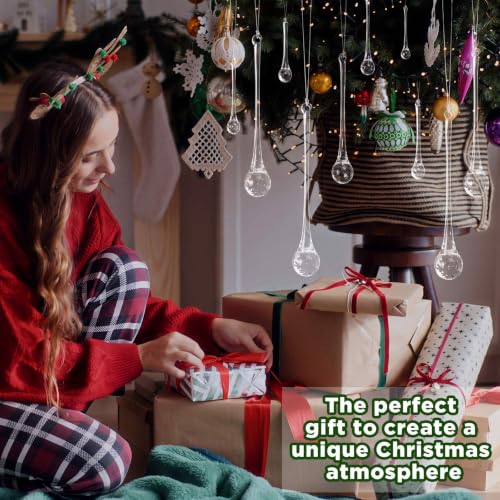 Image of 44 Pcs Clear Glass Teardrop Ornaments Christmas in July Crystal Raindrop Hanging Ornaments Crystal Chandelier Drop Pendant Icicles Decorations for Summer Tree Party Supplies (7 Multiple Sizes)