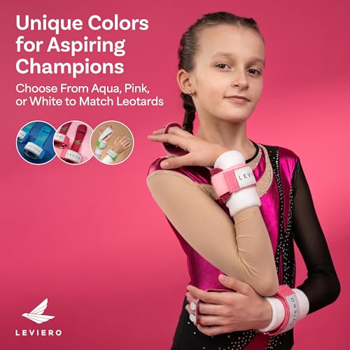 LEVIERO Gymnastics Grips Set Narrow Nippers, Grips for Gymnastics Girls, Dowel Grips with Soft Leather, Hook and Loop Wrist Straps, and Adjustable Finger Holes, for All Ages - (Pink, 000)