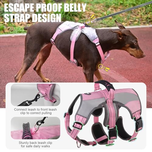 Image of Mihachi Dog Harness for Medium Dogs, Escape Proof No Pull Service Vest with Reflective Strips and Control Handle, Adjustable and Cozy for Easy Walking, No Choke Pet Harness with 2 Metal Rings, Pink M