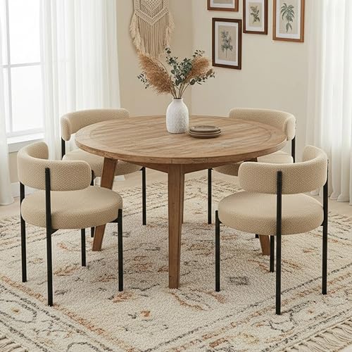 Beige Boucle Dining Chairs Set of 4