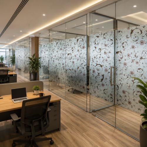 Image of Self Adhesive Window Privacy Film for Glass Windows & Doors | UV Blocking, Heat & Glare Reduction | Decorative Frosted Glass Film Easy to Apply (Antique Floral Swirl Pattern, 12X120 Inch)