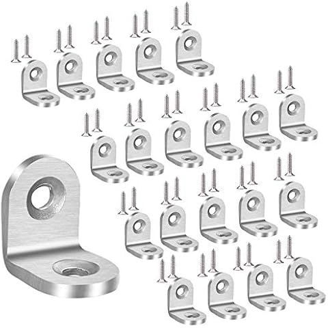 20Pcs Small Corner Bracket 20×20mm, Bolatus Right Angle Corner Braces L Brackets, 90 Degree Metal Brackets Stainless Steel Joint Bracket Fastener with 40 Screws for Shelves Wood Furniture Fixation Cover