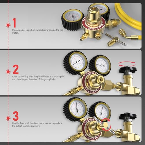 Image of YESWELDER Nitrogen Regulator with Hose, 0-600 PSI and 0-4000PSI Output Pressure, CGA580 Inlet Connection and 1 /4 inch male flare fitting