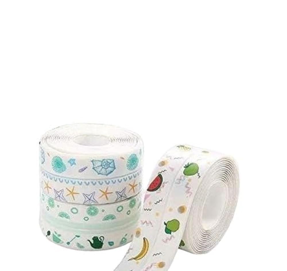 Kitchen Sink Tape Self Adhesive Sealing Roll Set with Printed Pattern for Edge Countertop Corner Decoration Tapes and Art Craft Paper Scrapbooking Planners Gift Wrapping (Pack of 1)-image-44