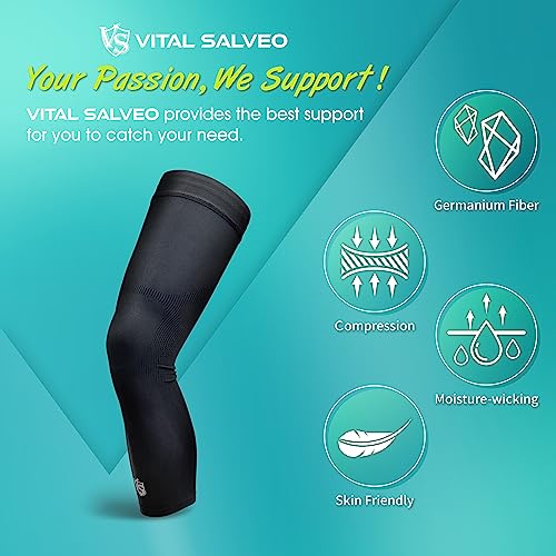 vital salveo -germanium recovery compression sports full leg sleeve length thigh calf long knee sleeve with uv protection support single tight for basketball arthritis men and women 1 pc-large