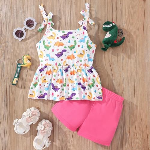 Image of Toddler Girls Clothes Summer Short Set Outfit Tie Knot Shoulder Sleeveless Ruffle Tops and Shorts 2PC Clothing Set