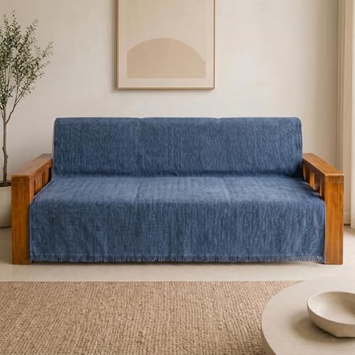 Image of Story@Home Premium Chenille Sofa Mat 3 Seater Wooden Sofa Cover | Anti Slip Sofa Cover Mat 3 Seater 180x180cm for Complete Protection | Make Your Own Sofa Mat Set - Dark Blue