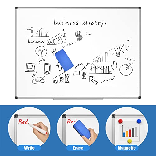 Sunyesyo Magnetic Dry Erase Whiteboard 48 X 36 Inch - 4 X 3 Large White Board, Silver Aluminum Frame Wall-Mounted, Magnetic Eraser, 2 Pen, Detachable Marker Tray, 6 Magnets For Office, School #TOP3