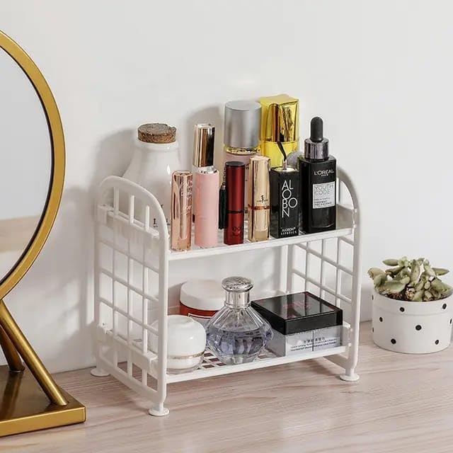 NISHIV 2 Layers Creative Plastic Storage Racks Foldable Rack for Cosmetics, Desktop, Kitchen, Bathroom Accessories Organizer Multifunctional Desktop Double-Layer Plastic Storage Shelf-image-38