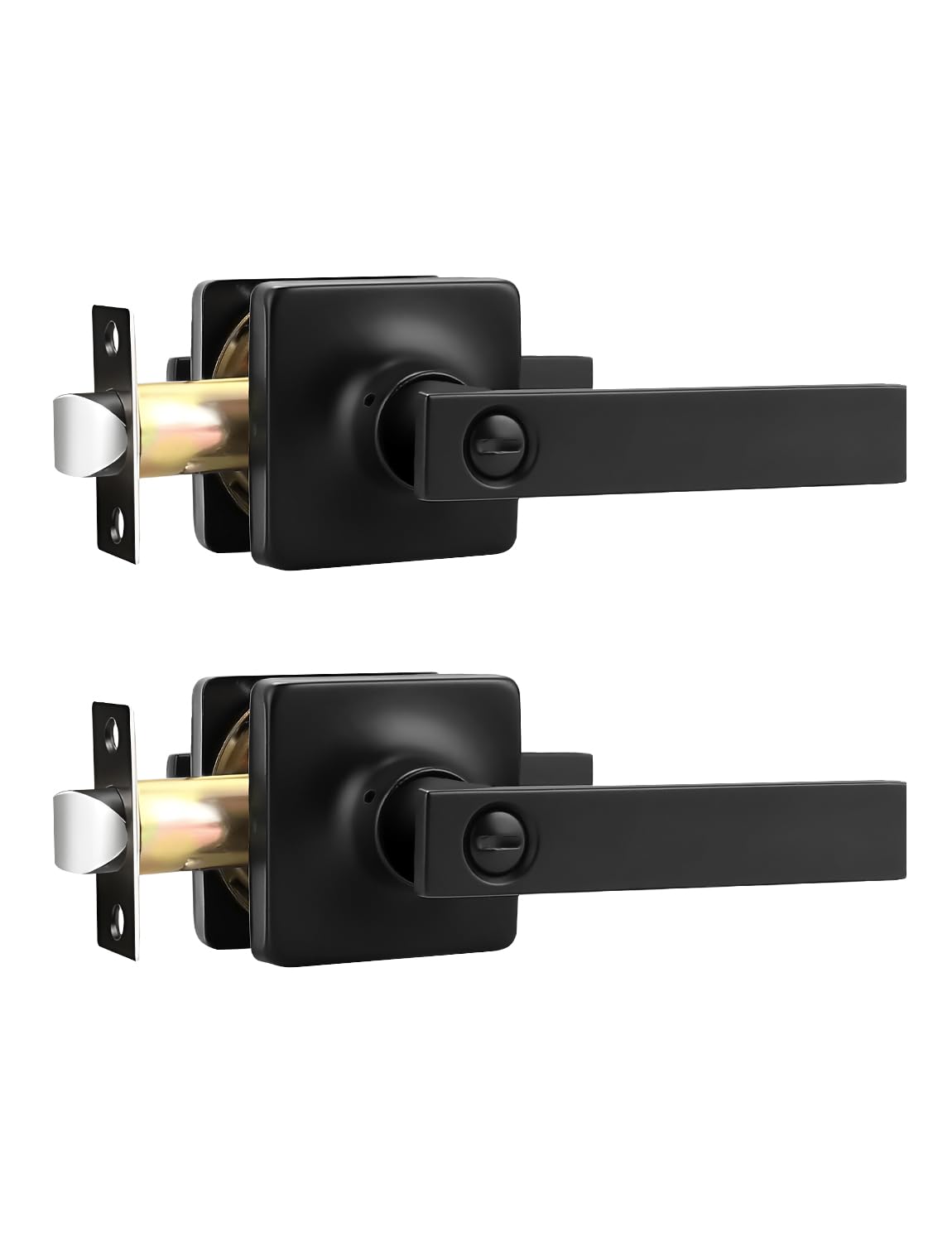 Mengico 2 Pack Interior Door Handles,Black Modern Door Handle,Door Lock Privacy Lock(for Bedroom&Bathroom)