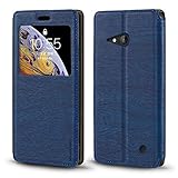 Shantime Viewable Window Leather Flip Case Compatible with Nokia Lumia 735, Elegant Design Clear Display Invisible Magnetic Cover and Card Slot(Blue)