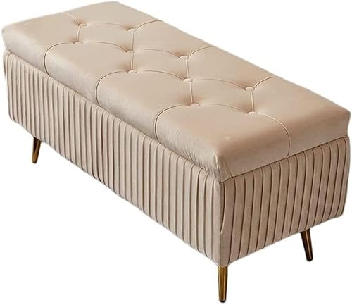Banco de almacenamiento rectangular para reposapiés organizador largo de muebles y asiento con patas de madera y tapa con bisagras para dormitorio