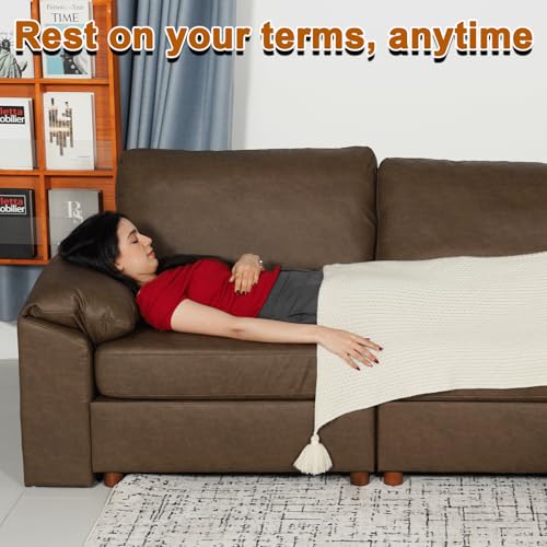 Image of EASE MOOSE Oversized Modular Sectional Sofa,Leather Sectional Couch with Deep Seat, Classic Extra Large U Shaped Couch,Faux Leather Material Sofa Comfy Scratch Resistant for Living Room,Deep Brown