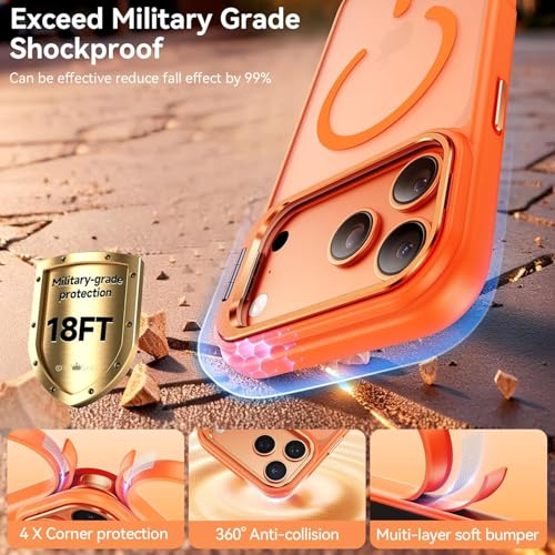 Image of MagPro case with stand for Apple iPhone 17 Pro | Magnetic Compatible Protective Cover with Strong Magnetic,Shockproof Armor Scratch Resistant Polycarbonate Hard Back | Translucent Matte Orange