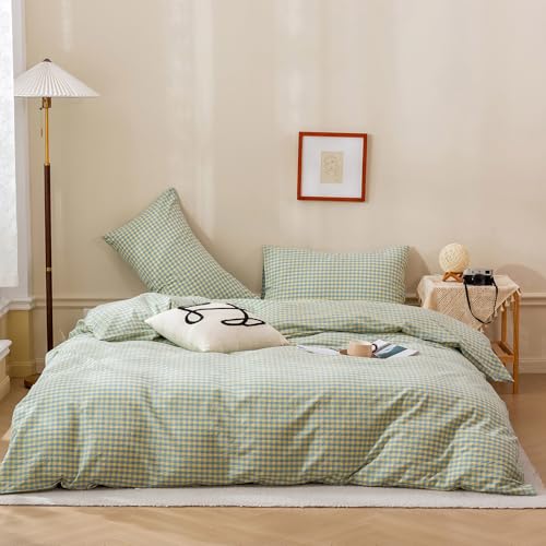 Image of LifeTB Blue Yellow Gingham Comforter Set King 3 Pieces Plaid Checkered Comforter with 2 Pillowcases Soft Fluffy Grid Farmhouse Gingham Bedding Set Breathable Geometric Plaid King Comforter Set