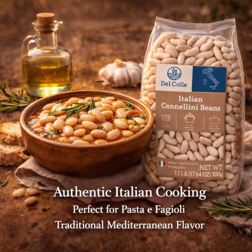 Image of Del Colle Italian Cannellini Beans - White Kidney Beans, Dried Cannellini Beans, White Beans Dry, Italian Beans, Dry Beans for Soups, Pasta & Salads - 1.1 lb (500g), Product of Italy (Pack of 5)