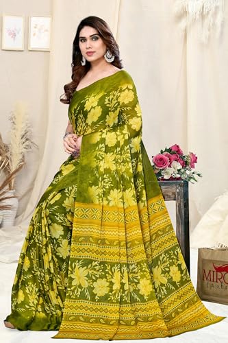 Image of MIRCHI FASHION Saree for Woman Chiffon Floral Printed | Lightweight All-Day Comfortable Women's Sari with Unstitched Blouse Piece (Available in 30 Colors)