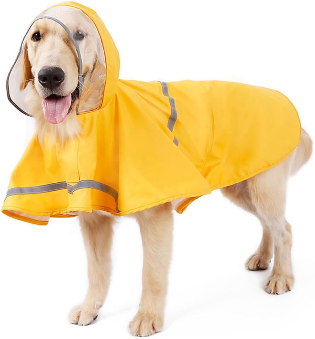 Dog Rain Coat Waterproof Reflective Yellow L Size Pet Rain Jacket All-Season Rainwear for Dogs Outdoor Walking and Travel