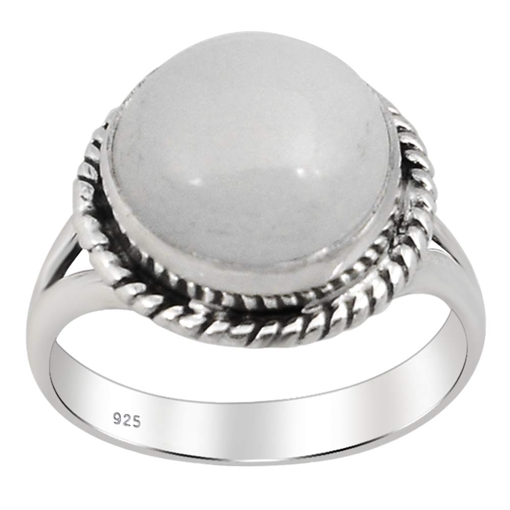 Orchid Jewelry White Moonstone Natural 6.55 Ct Round Engagement Ring For Women | 925 Sterling Silver June Birthstone Jewellery| Valentine Day Engagement, Birthday Gifts For Her | Size P1/2,R,N,L