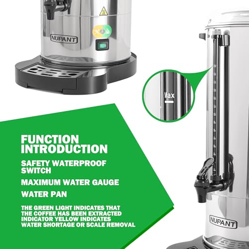 Image of NUPANT Commercial Coffee Urn 100 Cup /15L Coffee Dispenser with Upgraded Percolator, Double Wall 304 Stainless Steel Hot Water Urn Beverage Dispenser, Keep Warm Large Coffee Maker for Catering Party