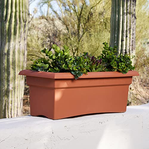 Bloem Veranda Rectangle Deck Box Planter: 26" - Terra Cotta - Matte Finish, Weatherproof Plastic, Optional Drainage Holes, For Indoor And Outdoor Use, Gardening, 7 Gallon Capacity #TOP5