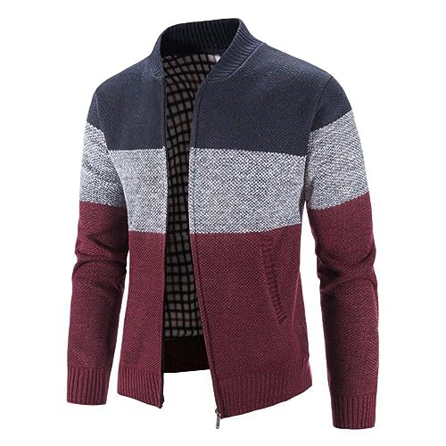 Men's Casual Cardigan Sweater Full-Zip Stand Collar Cardigans Cable Knit Sweater Cardigan Slim Fit Sweater Outwear