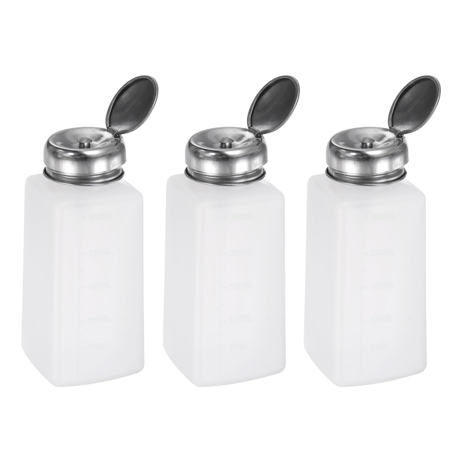 QUARKZMAN 3pz Distributore Alcool Solvente 250ml(8.5oz) Bottiglia Pompa Pressione Liquidi Coperchio Acciaio Inossidabile Sigillante per Acetone, Detergente Unghie, Rimuovi Smalto, Bianco