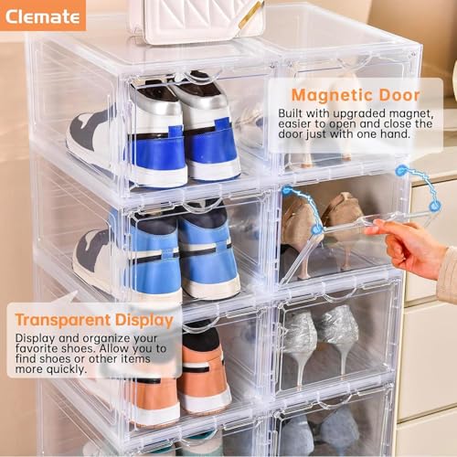 Image of Clemate Upgraded X-Large Shoe Storage Box,8 Pack,Shoe Box Clear Plastic Stackable,Drop Front Shoe Box with Clear Door,Shoe Organizer and Shoe Containers For Sneaker Display,Fit up to US Size12