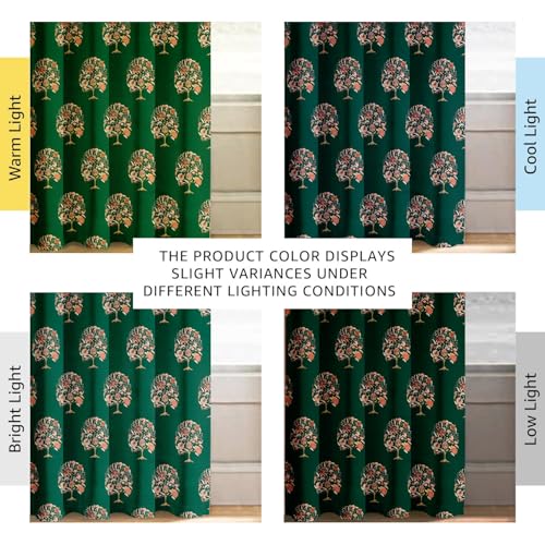 Image of Cloth Fusion Printed 100% Blackout Door Curtains 7 Feet Long Set of 2, Room Darkening Parda with Stainless Steel Grommets for Home Decor (7x4.5 Feet, Green Trees)
