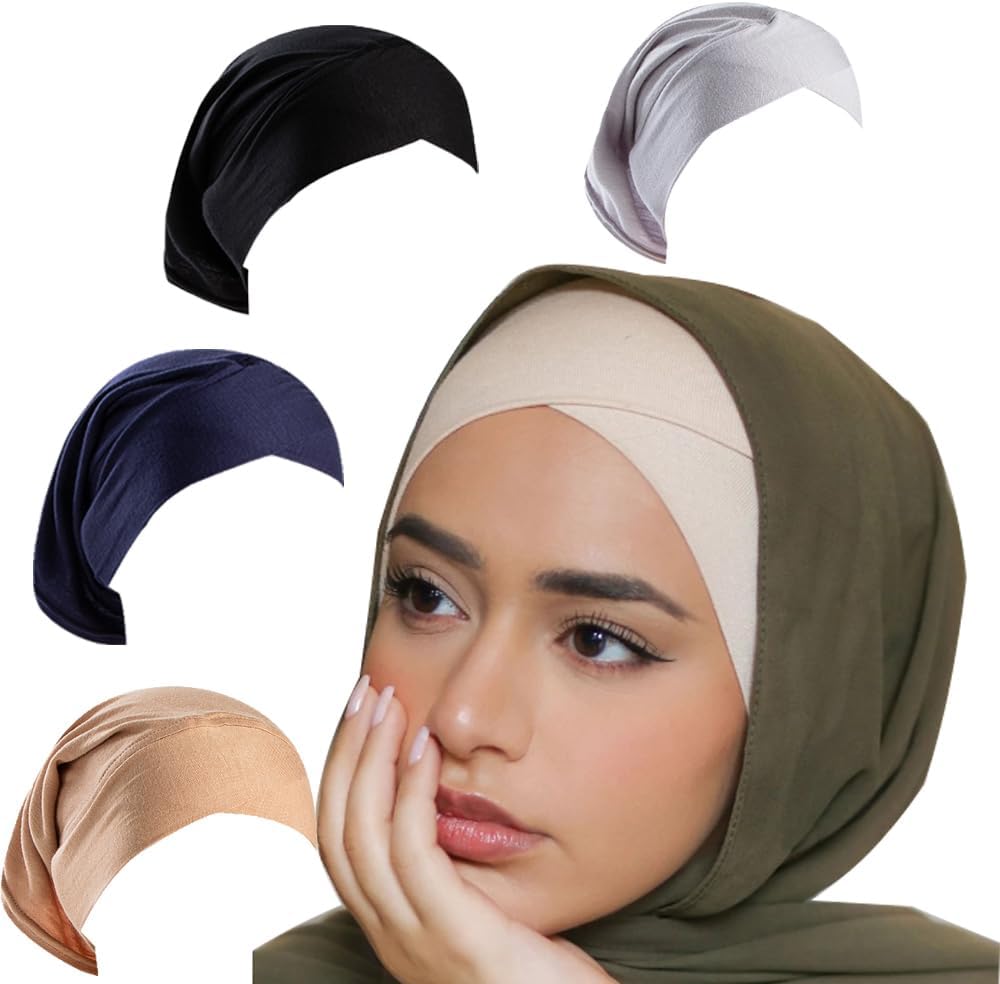 LMVERNA 4 Pieces Muslim Hijab Cap for Women Cross-Border Turban Underscarf Undercap Bonnet Islamic Jersey Tube Caps