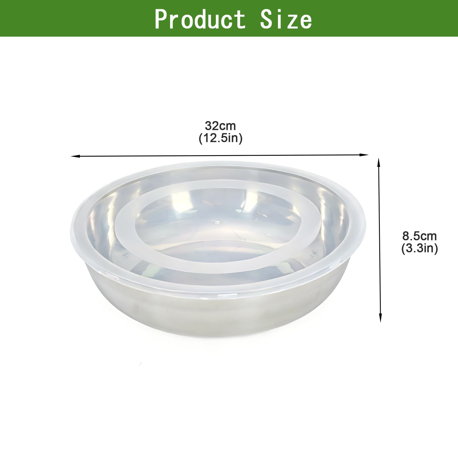 Ensaladera de acero inoxidable con tapa y cubiertos para ensalada, 32 cm, cuenco grande con cubierta transparente, juego de cuencos para servir con cuchara de ensalada y tenedor de ensalada