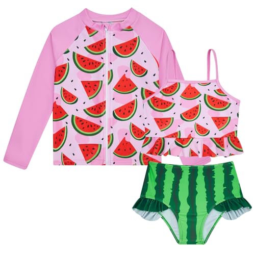 Image of Funnycokid Girls Swimsuit Kids Bathing Suit 3-7 Years Rashguard Swimwear Long Sleeve 3 Piece Toddler