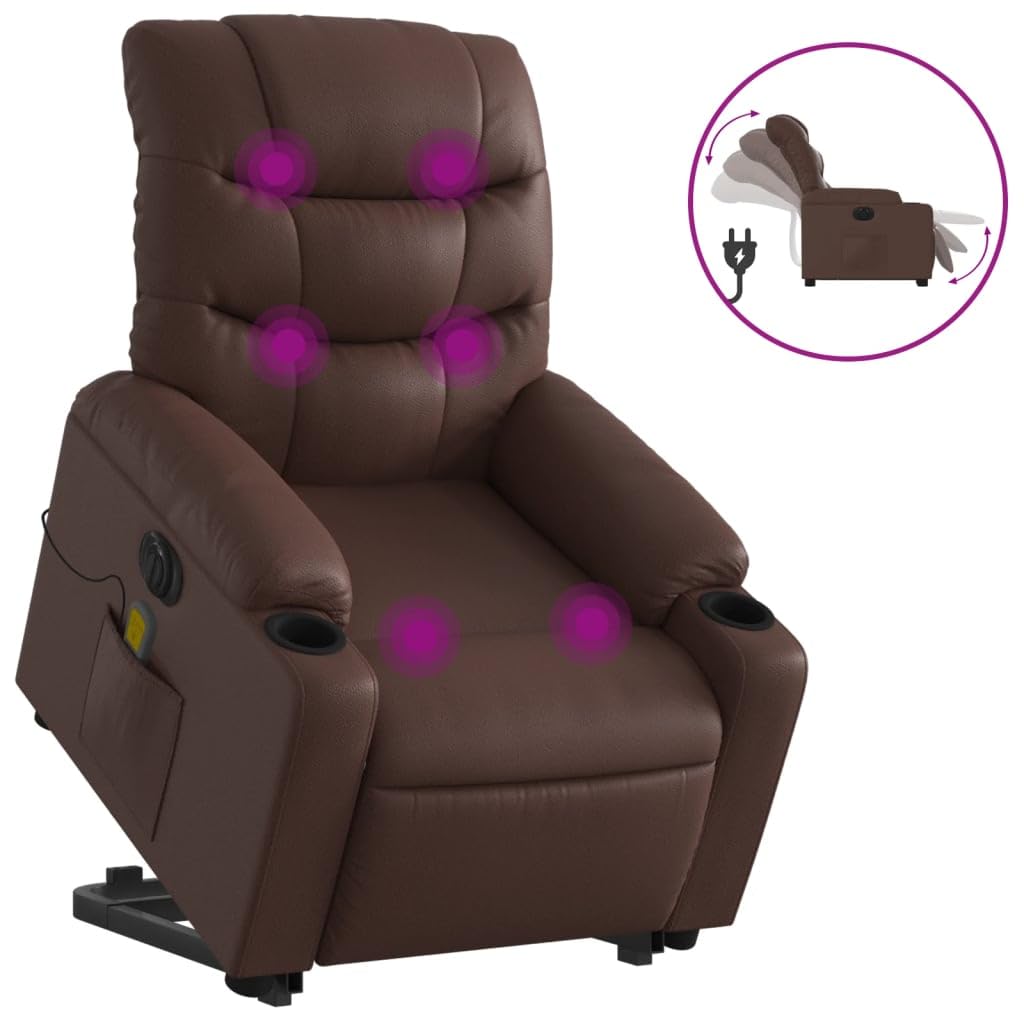 LAPOOH Elektrischer Personensessel, neigbar, braun, Kunstleder, verstellbare Sessel für Wohnzimmer, Aufstehsessel, Relaxsessel (SPU:3206622)