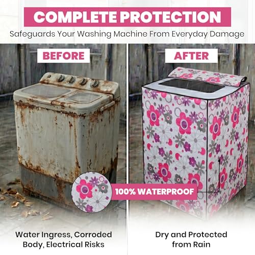 Image of DREAM CARE Waterproof & Dustproof Washing Machine Cover Top Load & Semi Automatic Suitable for 7 kg, 7.2 kg, 7.5 kg (83 x 95 x 51 cms)