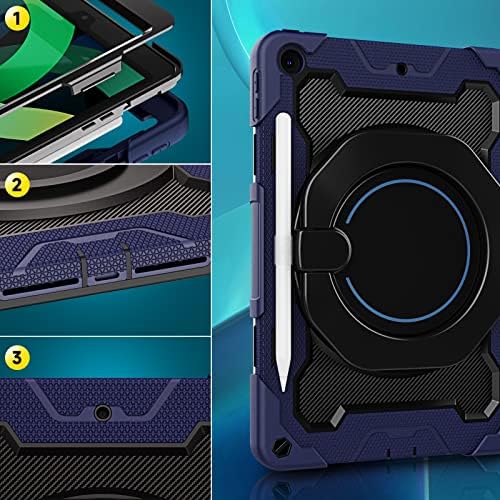 ROISKIN For iPad 9th 8th 7th Generation Case,iPad 10.2 inch Case with Screen Protector Rotating Stand Shoulder Strap Pencil Holder,[Military Grade] Shockproof For iPad 10.2 Case 2021/2020/2019