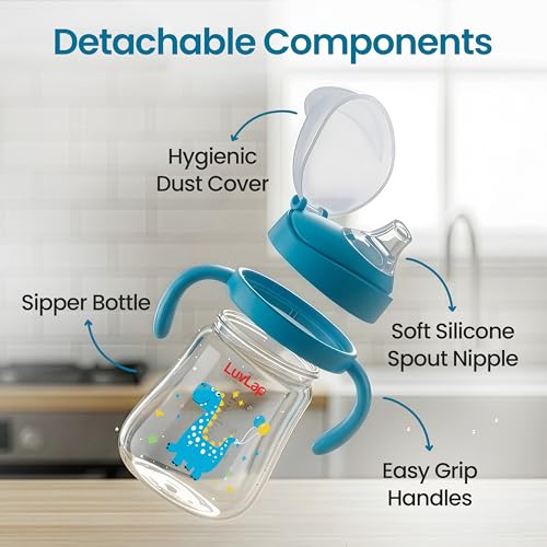 Image of LuvLap Star Anti Spill Spout Sipper for Kids with Twin Handles, 270 ml, Sippy Cups with Soft Silicone Spout and Weighted Straw, Water Bottle for Kids, Non-Toxic & BPA Free (Blue)
