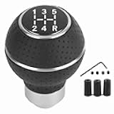 QWUUYEC 5 Speed Gear Shift Knob Stick, Aluminium Alloy and Leather, Black - Comfortable Grip, Easy Installation with Threaded Adapters, Fits Manual and Automatic Cars (A(Black))