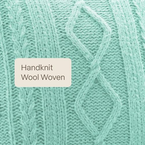 Throw Pillow Covers Set of 2 - Handknit Decorative Throw Pillow Covers,Wool Woven Cushion Covers,Chunky Yarns Couch Pillow Covers for Sofa Living Room Home Decor,Green,16x16 Inch