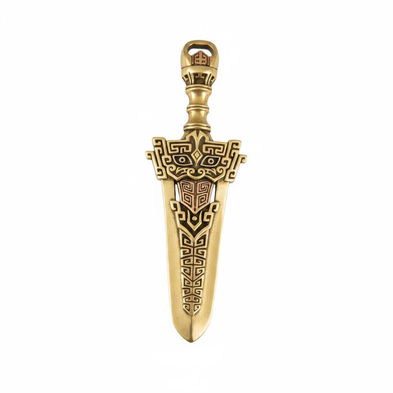 SNAPPSY Geometric Engraving Sword Charm Engraved Pattern Gold Sword Charm Tapered Blade Accessory Looped Top, Inlaid Copper Sword-image-45