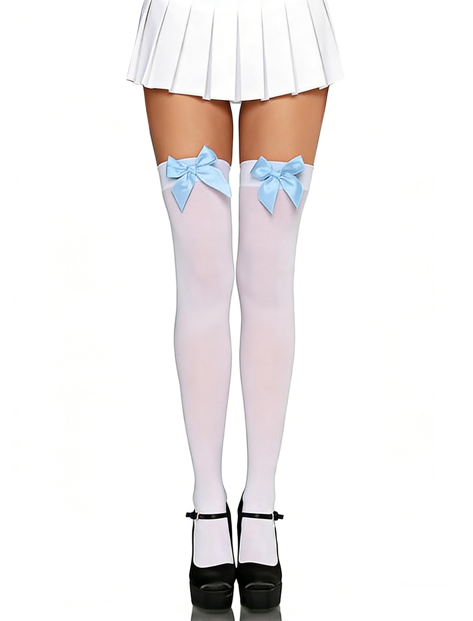 Avidlove Sexy Satin Bow Accent Opaque Thigh Highs Socks Long Stockings
