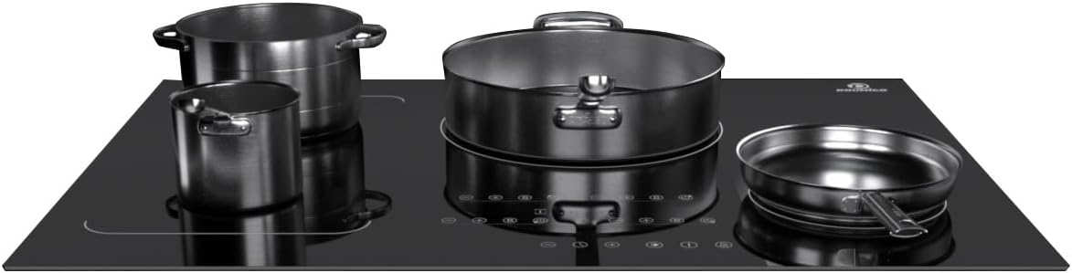 Doumigo Induction Cooktop, 4 Burner with Boost, 30 Inch Built-in Electric Stove, Flexi Bridge Element, 4000W Max Power, 240V Fast Heating, Modern Linear Texture Design