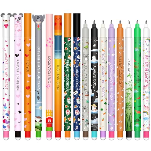 Set aus 16 radierbaren Gelstiften mit wärmeempfindlicher Tinte,Kawaii Verschiedene Tiermotive, Mehrfarbig Temperaturempf...