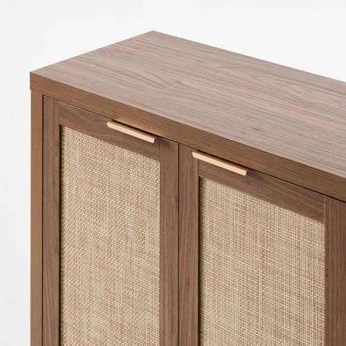 Image of OAKHAM HOME Rattan Sideboard Cabinet for Living Room, Brown | Buffet Cabinet with 2 Soft-Close Doors, Adjustable Shelves and 110 lbs Top, For Living Room, Kitchen, Entryway