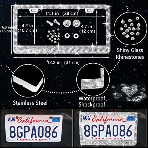 Image of NBTEPEM 27 PCs Bling Car Accessories Set for Women, Steering Wheel Covers Universal Fit 15 Inch, Bling License Plate Frame, Bling Phone Holder, Bling Car Coasters (Silver Diamond)
