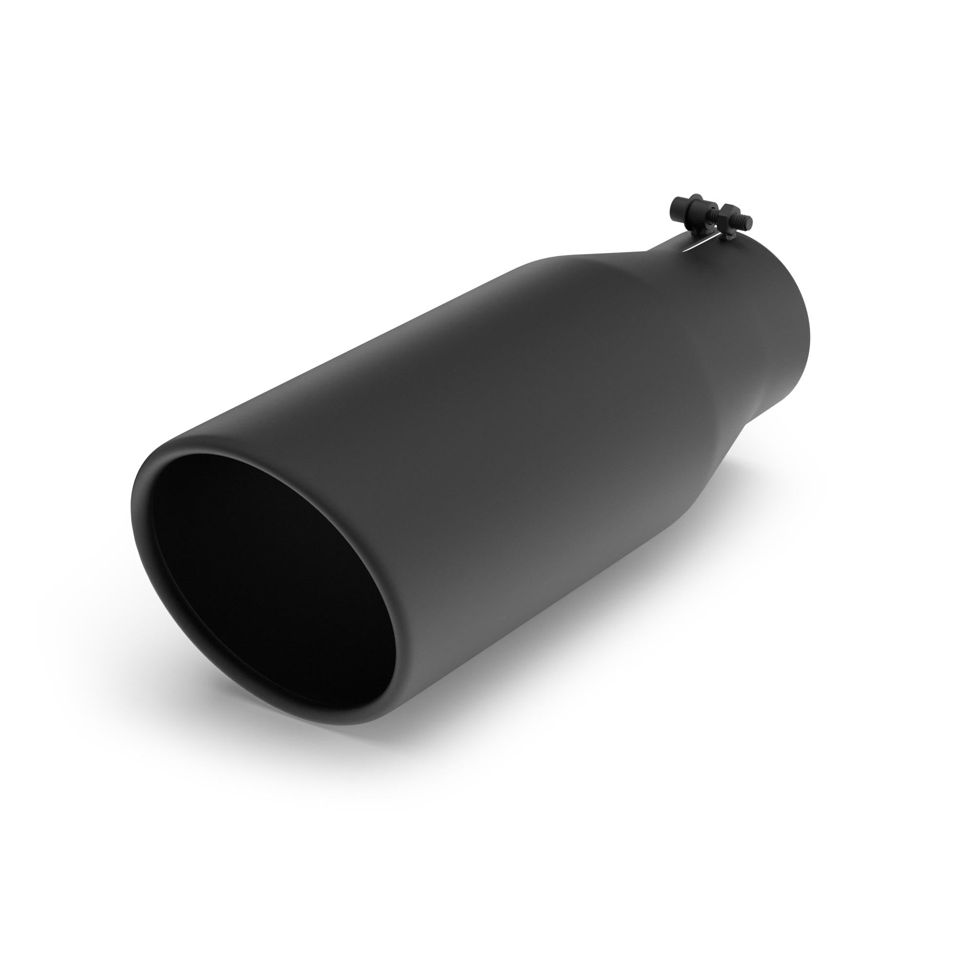 Photo 1 of Richeer 4 Inch Inlet Black Exhaust Tip, 4" Inlet x 6" Outlet x 15" Overall Length Black Powder Coated Stainless Steel Exhaust Tailpipe Tip, 4'' x 6'' x 15'' Clamp Bolt On Design with Ball End L Wrench Black Outside:6" ,Length:15"