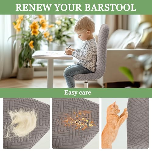 Image of FUANGUI Bar Stool Covers with Backs, 2 Pack Stretch Bar Stool Chair Covers, Knitted Jacquard Bar Stool Covers,Washable Bar Chair Covers Swivel Barstool Slipcovers (Knitted Khaki 01)