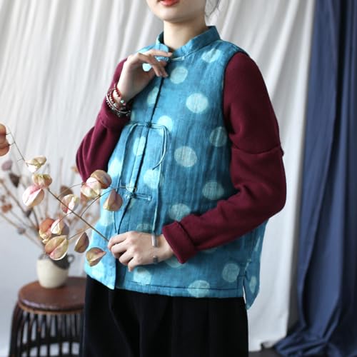Ystylee Womens Quilted Vest Sleeveless Outerwear Lightweight Stand Collar Chinese Vintage Padded Outwear with Pockets3