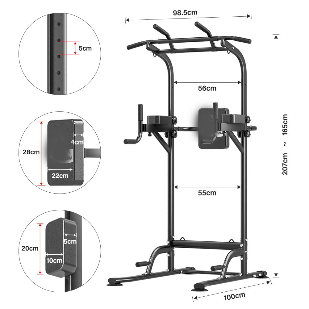 Stazione per trazioni e dip, torre di potenza multifunzione ad altezza regolabile per attrezzature per allenamento fitness, allenamento per la forza, palestra domestica