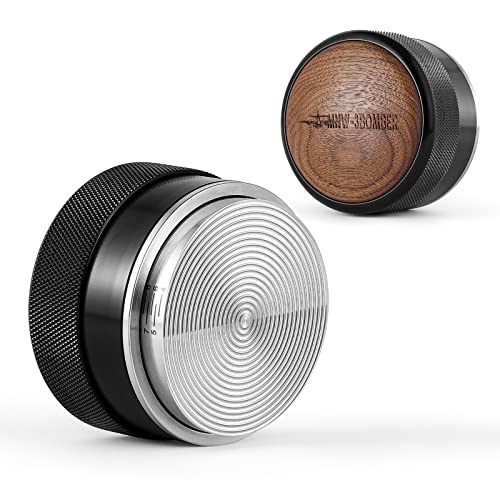 MHW-3BOMBER 58mm Coffee Tamper Espresso Tamper with Stepless Adjustable Height for 58mm Portafilter, Stainless Steel Thread Base with Wood Decoration (Grey) T5355T
