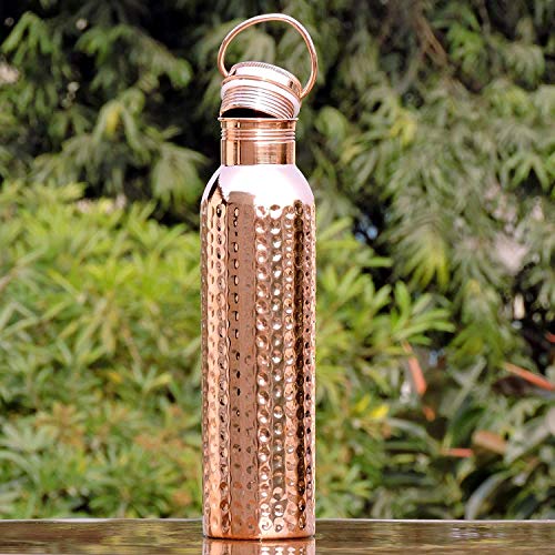 Hammered Pure Copper Water Bottle With Handle Joint Free With Ayurvedic Benefited 100% Pure And Leak Proof Bottle 33.84 Us Fl Ounce Capacity #TOP2